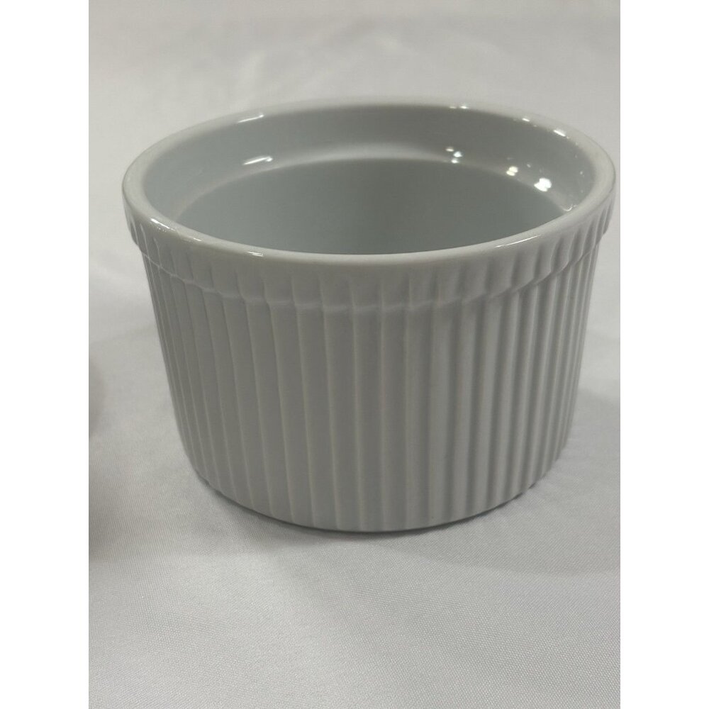 Lot of 2 Sur La Table Porcelain Round Soufflé Dishes Ramekin Ribbed White 8 Oz